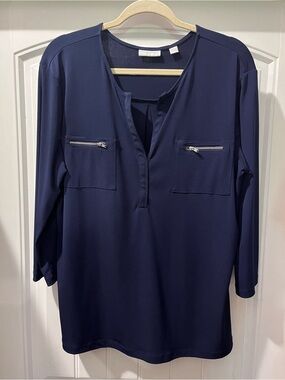 New York & Company Navy V-Neck Tunic Top
